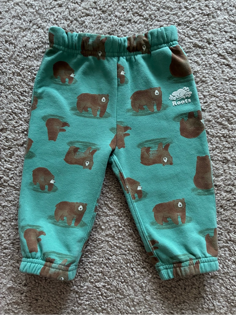 Roots Teal Bear-Print Warm Joggers